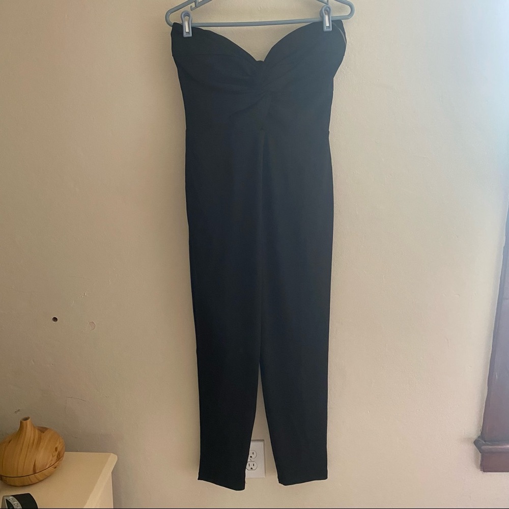 Black strapless jumpsuit zipper back, new with tags, never worn